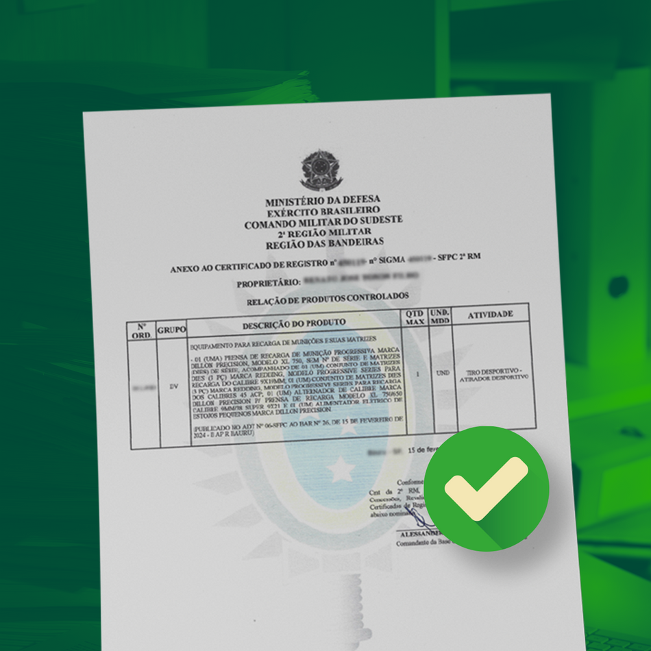 Apostilamento de Equipamento de Recarga por Entidade de Tiro