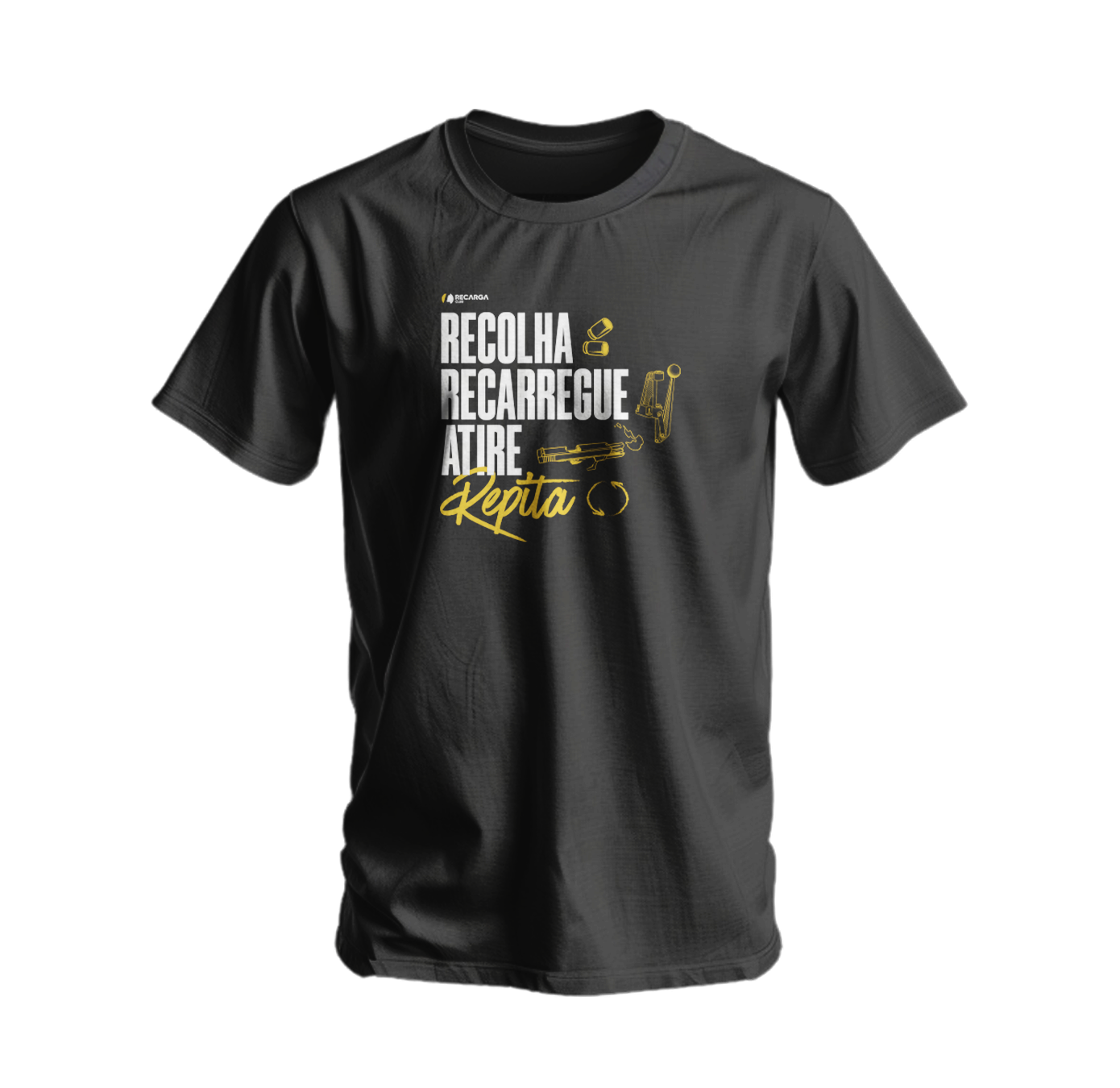 Camisa "Recolha, Recarregue, Atire, Repita" - Masculina - Recarga Club - 100% Algodão