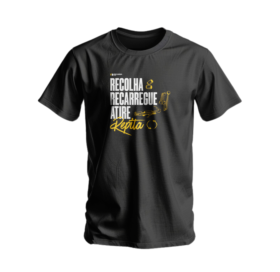 Camisa "Recolha, Recarregue, Atire, Repita" - Masculina - Recarga Club - 100% Algodão