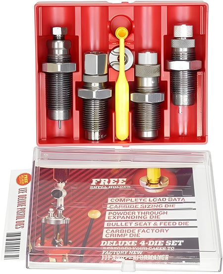 Dies Lee 4 Peças Deluxe Carbide de Tungstênio + Shell Holder - Conjunto de Matrizes - Lee Precision - 4 Die Set Pistol - PCE - Recarga Club