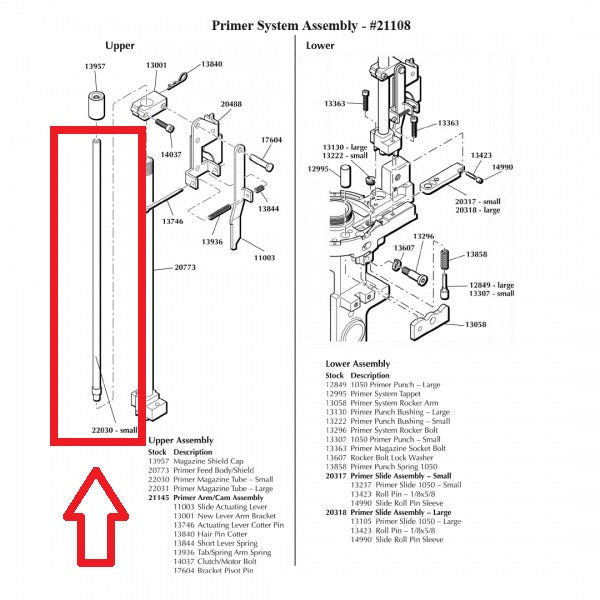 Vareta interna de espoletas pequenas Dillon XL750/RL550/1100